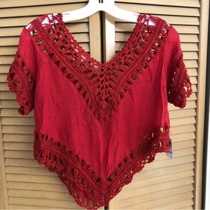 Charlotte Russe red crochet poncho style crop top size small. New with tag.